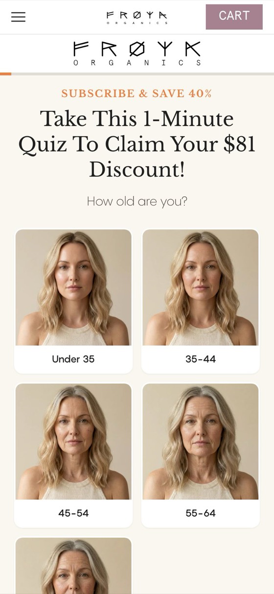 Frøya Organics quiz funnel, live client page