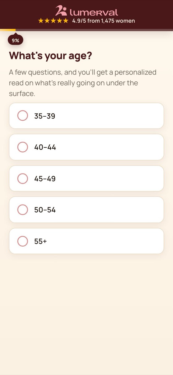 Lumerval quiz funnel, live client page