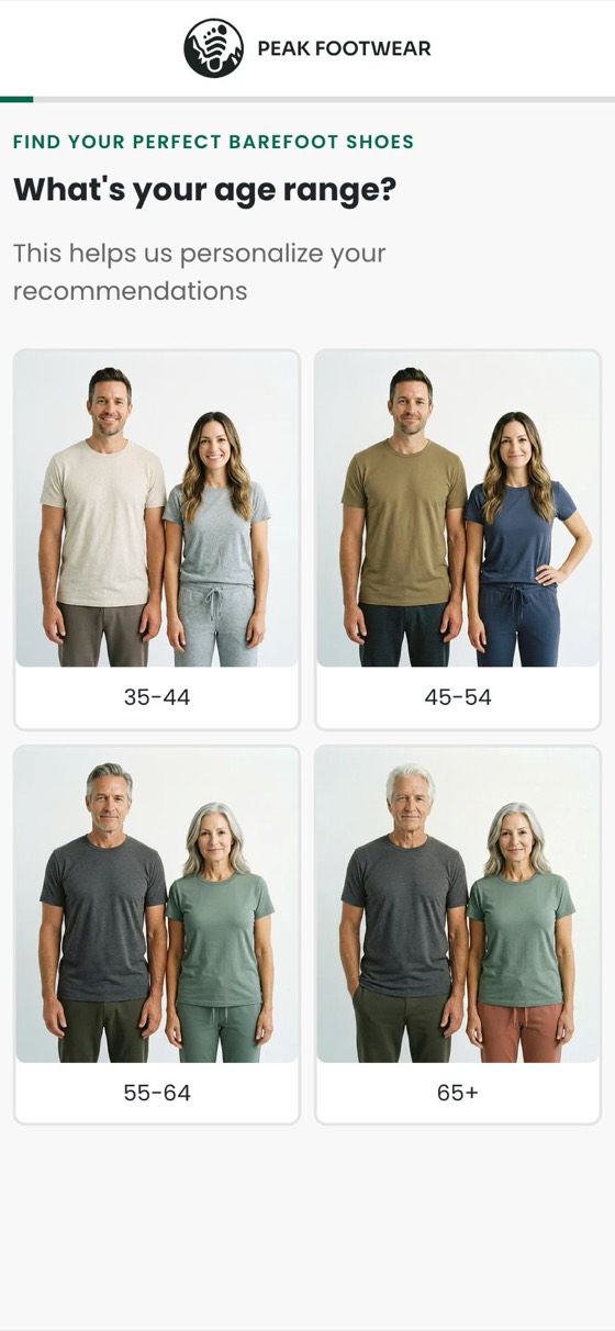 Peak Footwear quiz funnel, live client page